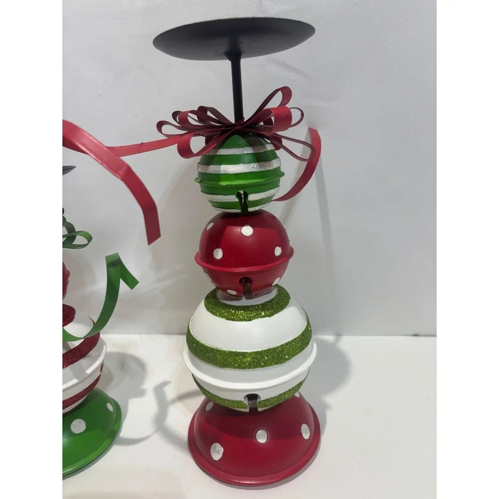 Burton Burton Candle Holders OS Red Green Jingle Bell Metal Set of 2 Christmas